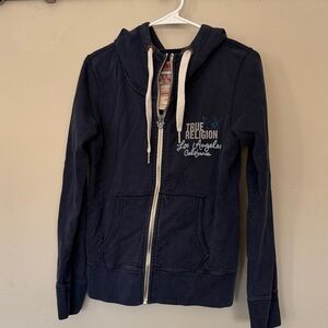 Rare vintage y2k True Religion Women's Dark Blue Hoodie Jacket